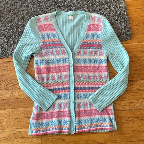 United Colors Of Benetton Button Down Pastel Colors Pattern Cardigan Sweater M - Picture 1 of 11
